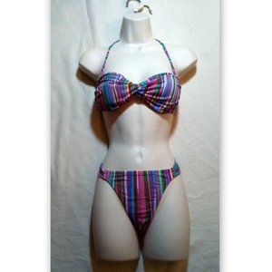 Victoria's Secret sz S Top M Bottom Multicolor Strapless Bandeau Bikini Set